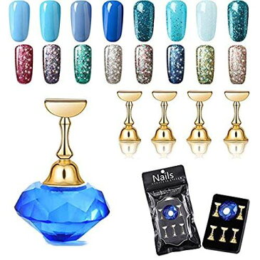 Kalolary 磁気アクリルマニキュア工具 ネイルアート道具 サンプルチップ ネイル練習ハンドネイルエクササイズペデスタル、ネイルチップディスプレイスタンド ネイルアート用品(ブルー)