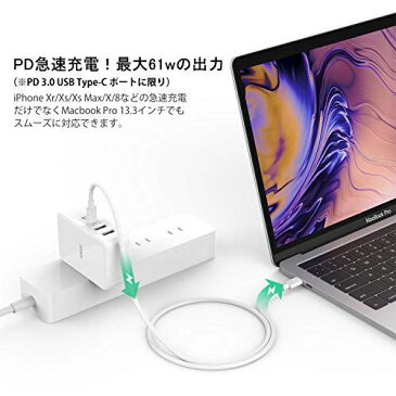 Nimaso PD 3.0-1 USB Type C & 2 USB-A 充電器 「PSE認証済」【Power Delivery対応 61W 3ポート USB-C急速充電器】 折畳式プラグ搭載 ACアダプター iPhone/iPad/Android/MacBook/Nintendo Switch 各種機種対応 【1m Type C to Cケーブル付き】