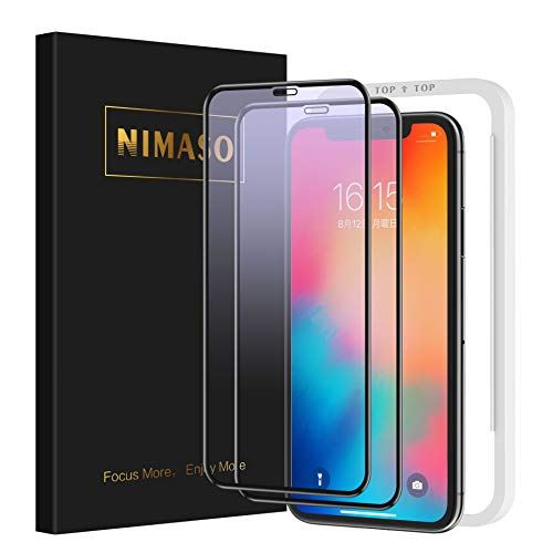 【ブルーライトカット】【2枚セット】 Nimaso iPhone11 Pro/Xs/X（5.8インチ）用 全面保護フィルム 強化ガラス 眼精疲労軽減【ガイド枠付き】【フルカバー】