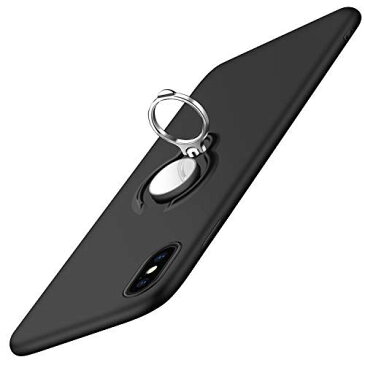 iPhone XS Max ケース リング tpu リング付き シリコン 耐衝撃 スタンド機能 マグネット 車載ホルダー 磨り表面 指紋防止 軽量 スリム 薄型 スマホケース ストラップホール 一体型 人気 携帯カバー ブラック