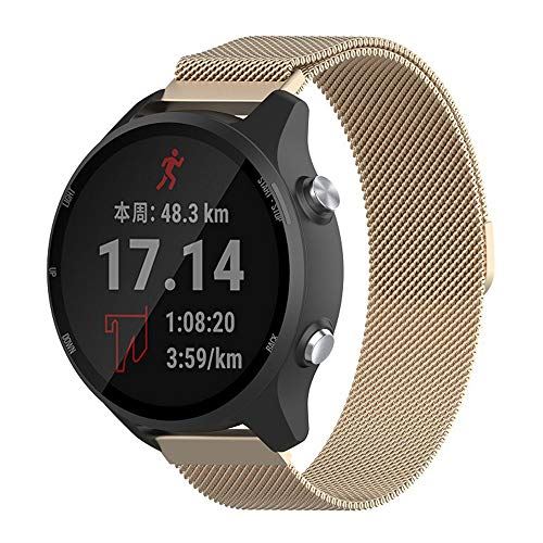 ガーミン GARMIN ForeAthlete 245， ForeAthlete 245 Music， Approach S40， vivoactive3， Samsung Galaxy Watch Active バンド 交換バンド ステンレス製 金属ベルト 20mm 9色可選 Sooyeeh ミラネーゼループ 高級感 ビジネス風 装着簡単 マグネットロック (シャンパン色)