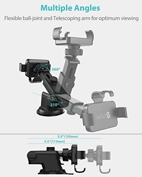 Syncwire 2 in 1 車載ホルダー スマホホルダー 車載用 ゲル吸盤式【フロントガラス＆ダッシュボード兼用/卓上スタンド】 カーホルダー 強力吸盤 取付簡単 360度回転 iPhone 全種類 4.7-6.5インチまでスマホ対応