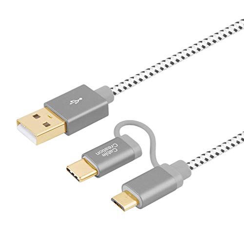 USB C Micro USBアダプタ， CableCreation OTG（On-The-Go）ケーブル アルミ Micro USB + Type C to USB変換ケーブル 編組みType C Micro-B 快速充電(QC) Sumsang Note 8/ Pixel XL /Pixel XL 2 / Galaxy S9/S9+/Android(アンドロイド)＆USB-C に対応 1.2M /スペースグレー