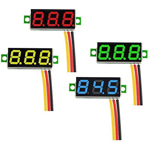 TOOHUI LEDデジタル電圧計 DC0-100V 3線式 0.28インチデジタル電圧計 ミニ デジタル 電圧計 電圧テスター 電圧メーター 3桁表示 4色 超小型 逆極性保護 4個入り