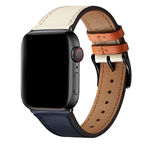 WFEAGL コンパチブル Apple Watch バンド,は本革レザーを使い、iWatch Series 6/SE/ 5/4/3/2/1、Sport、Edition向けのバンド交換ストラップです コンパチブル アップルウォッチ バンド (38mm 40mm, ダークブルーのアイボリー バンド+黒 四角い バックル) WFEAGL コンパチブル Apple Watch バンド,は本革レザーを使い、iWatch Series 6/SE/ 5/4/3/2/1、Sport、Edition向けのバンド交換ストラップです コンパチブル アップルウォッチ バンド (38mm 40mm, ダークブルーのアイボリー バンド+黒 四角い バックル)