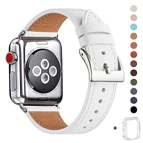 WFEAGL コンパチブル Apple Watch バンド,は本革レザーを使い、iWatch Series 6/SE/ 5/4/3/2/1、Sport、Edition向けのバンド交換ストラップです コンパチブル アップルウォッチ バンド (38mm 40mm, ホワイト バンド+シルバー 四角い バックル) WFEAGL コンパチブル Apple Watch バンド,は本革レザーを使い、iWatch Series 6/SE/ 5/4/3/2/1、Sport、Edition向けのバンド交換ストラップです コンパチブル アップルウォッチ バンド (38mm 40mm, ホワイト バンド+シルバー 四角い バックル)