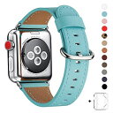 WFEAGL コンパチブル Apple Watch バンド,は本革レザーを使い、iWatch Series 6/SE/ 5/4/3/2/1、Sport、Edition向けのバンド交換ストラップです コンパチブル アップルウォッチ バンド (38mm 40mm,ティファニーブルー) ティファニーブルー+シルバー バックル