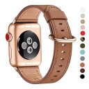 WFEAGL コンパチブル Apple Watch バンド,は本革レザーを使い、iWatch Series 6/SE/ 5/4/3/2/1、Sport、Edition向けのバンド交換ストラップです コンパチブル アップルウォッチ バンド (38mm 40mm, ブラウン バンド+ゴールドバックル)