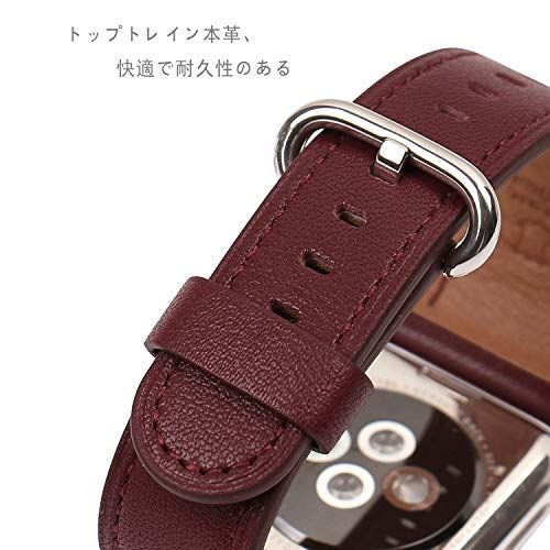 WFEAGL コンパチブル Apple Watch バンド，は本革レザーを使い、iWatch Series 6/SE/ 5/4/3/2/1、Sport、Edition向けのバンド交換ストラップです コンパチブル アップルウォッチ バンド (38mm 40mm， ワインレッド) ワインレッド+シルバー バックル