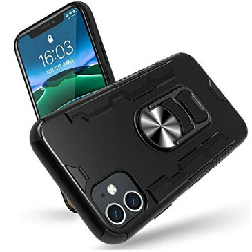 iPhone 11 ケースリング 耐衝撃 リング付き スマホリング 薄型 PC シリコン 全面保護 360度回転 車載ホルダー対応 軽量 指紋防止 傷つき防止 スリム 薄型 4.7インチ スマホケース 米軍MIL規格取得 ストラップホール 黄変防止 一体型 人気 携帯カ HB-15-1-01 ブラック