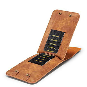 DG.MING スマホポーチ カラビナ付き ベルト装着 11層カードホルダー スマホ2台収納 スナップボタン式 ウエストバック iPhone SE/6/7/8 plus/X, Galaxy S8/S8 PLUS/Note8など6.5インチ以下の機種対応 縦型(ブラウン)