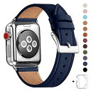 WFEAGL コンパチブル Apple Watch バンド,は本革レザーを使い、iWatch Series 6/SE/ 5/4/3/2/1、Sport、Edition向けのバンド交換ストラップです コンパチブル アップルウォッチ バンド (42mm 44mm, ダークブルー バンド+シルバー 四角い バックル)
