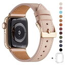 WFEAGL コンパチブル Apple Watch バンド,は本革レザーを使い、iWatch Series 6/SE/ 5/4/3/2/1、Sport、Edition向けのバンド交換ストラップです コンパチブル アップルウォッチ バンド (42mm 44mm, ピンクの砂 バンド+ステンレスの四角いバックル)