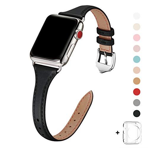 WFEAGL コンパチブル apple watch バンド 42mm 44mm,コンパチブル アップルウォッチ バンド iWatch series 5/4/3/2/1,トップグレード革 スリム&薄型交換用リストバンド (42mm 44mm, 黒 バンド+シルバー バックル) WFEAGL コンパチブル apple watch バンド 42mm 44mm,コンパチブル アップルウォッチ バンド iWatch series 5/4/3/2/1,トップグレード革 スリム&薄型交換用リストバンド (42mm 44mm, 黒 バンド+シルバー バックル)