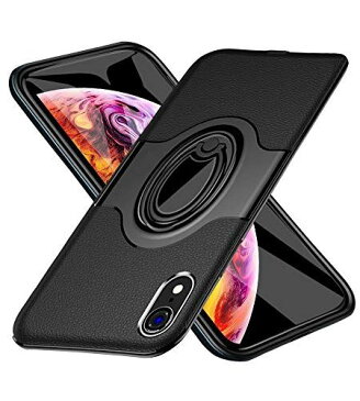 iPhone XR ケース 耐衝撃 スマホリング 薄型 PC ケースリング付き ケース PUレザー ケース車載ホルダー対応 高級感 薄型 軽量 一体型 擦り傷防 米軍MIL規格取得 全面保護カバー アイフォンXRケース (iPhone XR 6.1インチ ブラック)HB-13-4-01 iphoneXR ブラック1