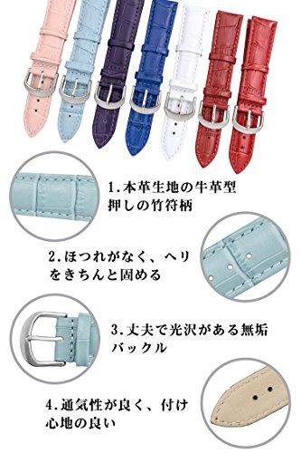 【TON CHARME】トンチャーメー　腕時計用ベルト 本革 おしゃれ スポーツ ピンク・ブルー・ホワイト・レッド・パープル・ライトブルー シルバー/ゴールド/ローズゴールド バックル 12/14/16/18/20/22/mm (16mm， ピンク×ローズゴールド バックル)