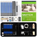 Shuttle Art スケッチ鉛筆 素描鉛筆 デッサンセット 37点セット デッサンツール ポップアップ式 ポータブル 収納ケース付き 子供 素描初心者 アーティスト 美術 画材 アート専門 製図 クラフト グラフ プレゼント