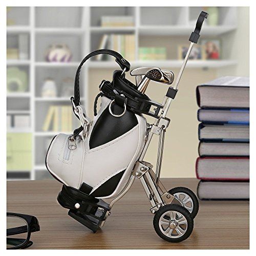 ゴルフペン ペン立て3本のペン ゴルフ景品 ゴルフ記念品 ゴルフギフト 卓上スタンド ミニPU皮革ゴルフバッグ付き (黒+白)