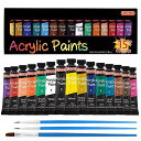 Shuttle Art アクリル絵の具 アクリル顔料 15色セット ペイントブラシ3本付き 速乾 耐久 チューブ 12ml 手作り 布/石/ガラス/セラミックに描ける 子供用 イラスト 塗り絵 クラフト 美術 画材 宿題 初心者 専門家