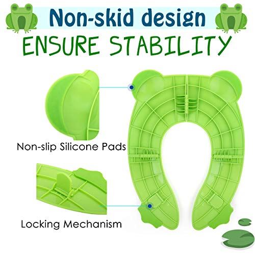 Zooawa 補助便座 折りたたみ式 子供用 補助ベンザ 携帯 トイレットトレーニング おまる便座 排泄補助具 ポータブル おでかけに便利 コンパクト 簡単に取り付ける 滑り止め 男女の子兼用 トイレの補助/練習 幼児用便座 幼児用補助便座 Green