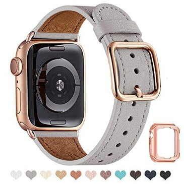 MNBVCXZ コンパチブル apple watch バンド,本革 交換バンド 高級 レザー、交換ストラップです コンパチブル アップルウォッチ バンド 3 iWatch Series 5/4/3/2/1 (42mm 44mm, グレー/ローズゴールドアダプター)