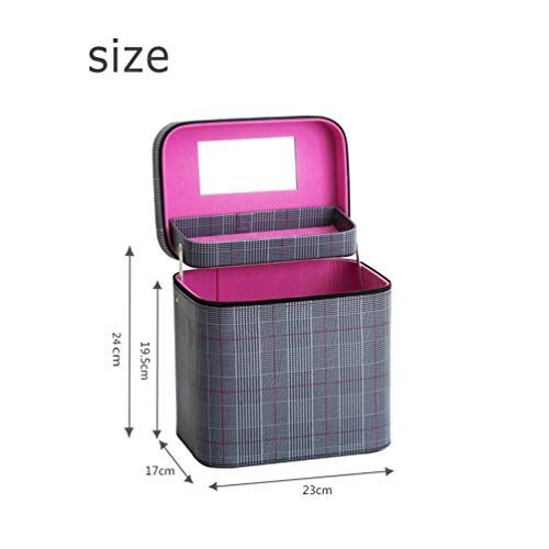 SZTulip コスメボックス メイクボックス 大容量メイクケース 化粧品収納ケース 小物入れ 鏡付き 化粧箱 (グレー+レッドチェック)