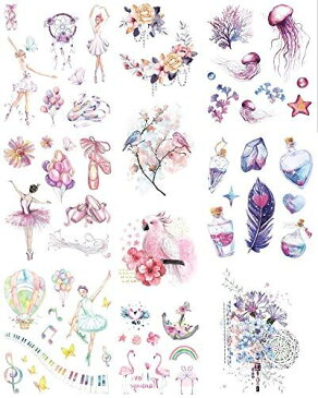 ANPHSIN タトゥーシール TATTOO 刺青 入れ墨 3D 腕シール 大判 水彩 花柄 薔薇 花の枝 蝶 夜光 宝石 ユニコーン 英語 サンスクリット語 ボディーアートシール かわいい watercolor Ballet-10pcs