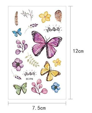 ANPHSIN タトゥーシール TATTOO 刺青 入れ墨 3D 腕シール 大判 水彩 花柄 薔薇 花の枝 蝶 夜光 宝石 ユニコーン 英語 サンスクリット語 ボディーアートシール かわいい butterfly-10pcs