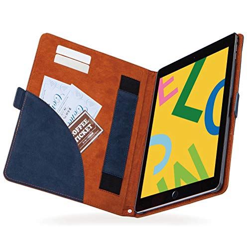 エレコム iPad 10.2 (2019/2020年モデル対応) ケース フラップケース ソフトレザー フリーアングル ツートン ネイビー×ブラウン TB-A19RPLFDTNV