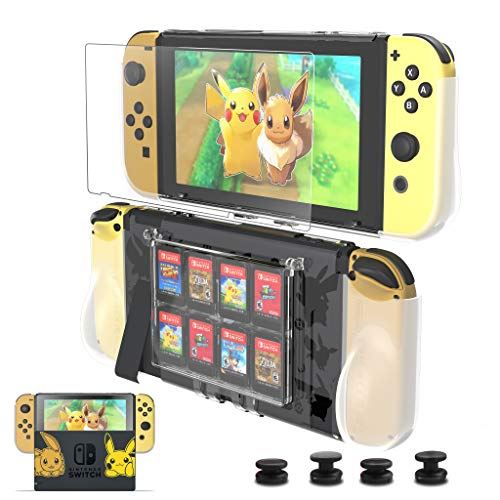 Anikks Nintendo Switch カバー 、ニンテンドースイッチ ケース+ Switchガラスフィルム＋親指キャップ TPU+PC製 全面保護 衝撃吸収 傷防止 取り外し簡単 指紋防止 気泡ゼロ 高透過率 高感度- 透明