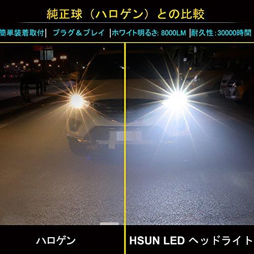 Hsun 車用 Ps19w 52 Led ヘッドライト 車検対応 一体型 9v 32v車用 車検対応 Led バルブ 8000 采用 Lm Cob Csp 完全発光チップ 防水 1年間 2本セット 6 500k ホワイト Ps19w 52 Wes Store