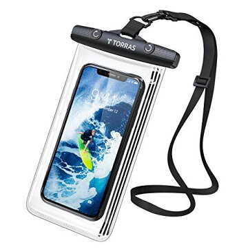 TORRAS 防水ケース スマホ用 押し易いサイドボタン/ IPX8認定/FaceID認証対応/撮影/通話/タッチ快適 iPhone/Android 6.9インチ以下対応 温泉/お風呂/キチン/水泳/お釣り/スキー用防水カバー(ブラック)