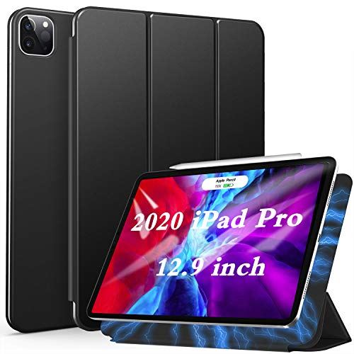 Ztotop iPad Pro 12.9 ケース 2020 第四世代 磁気吸着式 極薄軽量 [Pencil 2 ワイヤレス充電] 3つ折りスタンド オートスリープ 全面保護 完全磁吸 傷つけ防止 最新版iPad Pro 12.9 カバー (ブラック)