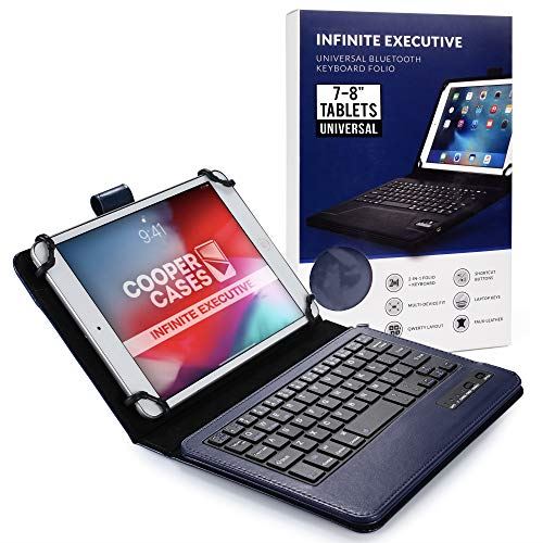 Cooper Cases INFINITEEXECUTIVE Bluetooth キーボード ケース 【 7-8 インチ 汎用 】 ワイヤレス タブレット カバー 着脱可能 上質なPUレザー シンプル (ダークブルー) 7 - 8" inch