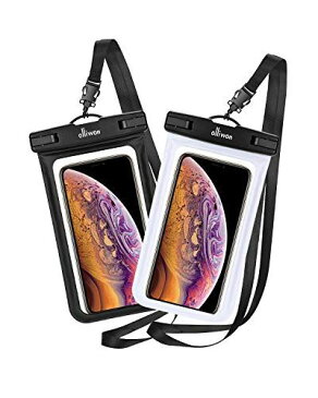 防水ケース スマホ用 Olliwon IPX8認定 指紋認証可 防水携帯ケース 水中 撮影 タッチ可風呂 水泳 海 プール 旅行 雨 雪 温泉 釣り 海など適用 ネックストラップ付 ブラック+ホワイト