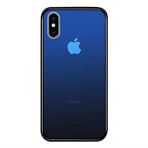 SUMart iPhone X ケース グラデーション 強化ガラスケース 硬度9H TPUバンパー ハードケース おしゃれ qi対応 傷つき防止 (iPhone X, ロイヤルブルー)