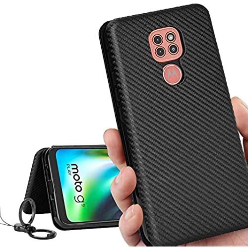 Motorola MOTO G9 play ケース 手帳型 G9play カバー モトローラ G9 プレー カバー G9playケース モトローラ MOTO G9play ケース case 【iCoverCase】 外:炭素繊維 ハードケース カバー 内:TPUケース 耐衝撃 携帯カバー スマホケース 指紋防止 軽量 ストラップ 同梱 ブラック