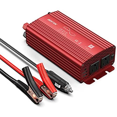 BESTEK 正弦波 インバーター シガーソケット コンセント 500W DC12VをAC100Vに変換 USB2ポート搭載 車載用インバーター カーインバーター 12V車専用 赤 MRZ5010BU-RD