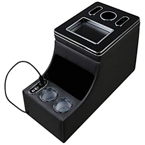 CARIG 車用収納ボックス トヨタ アルファード 2015-2019 LEDランプ USBポート付 多機能 センターコンソールボックス アームレスト スマホスタンド カップホルダー ブラック アクセサリー