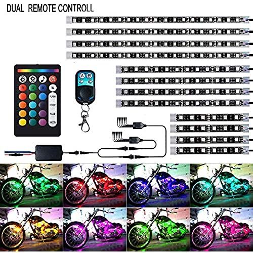 バイク用 LEDテープライト 12本セット RGB 全18色 切り替え 音楽連動 5050-SMD 汎用 イルミネーション 防水IP67 装飾用 ストリップライト IR&RFリモコン付き（日本語マニュアル）