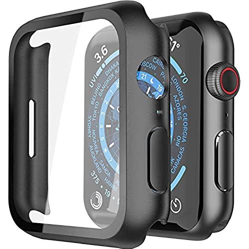 ULOE 対応 Apple Watch Series 7 41mm 用 ケース, 対応アップルウォッチ 7 41mm 保護カバー ガラスフィルム 一体型 PC素材全面保護(ブラック)