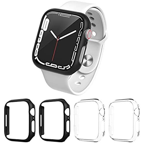 【4枚セット】Watch Series7 41mm用 ケース メッキ PCフレーム耐衝撃カバー 傷防止、耐衝撃、軽量 エッジ保護フレームケース「スクリーンプロテクターなし」(ブラック*2+クリア*2)