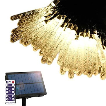 電光ホーム ソーラー LED イルミネーション ストレート つらら型 ライト [ 8パターン 点灯 / 15m 100球 / リモコン付属 ] 屋外 防水 防雨 ガーデン DIY (シャンパンゴールド)