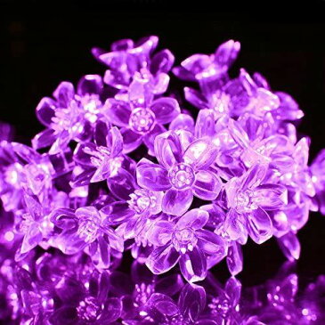 Berocia ストリングライト ソーラー led 屋外 50 led 2モード 桃の花 イルミネーションライト太陽充電 IP65防水 クリスマスライトソーラーパネル飾りライト パーティー新年学園祭屋外室内庭対応 紫の