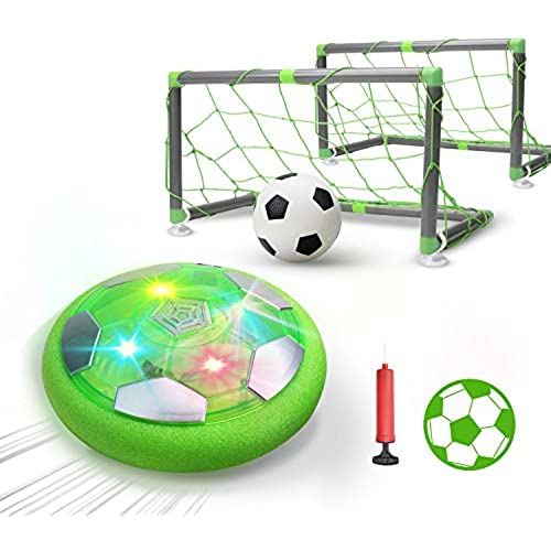 サッカーゴール（ジュニア） DEERC おもちゃ エアーサッカー サッカーボール 充電式 ホバーサッカー ゴール付き 室内 ボールセット LED付き 浮力 スポーツ 室内サッカー 親子ゲーム 子供 男の子 女の子 ギフト プレゼント KD002 緑