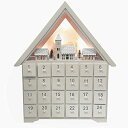 木製 アドベントカレンダー Christmas Advent Calendar 木製白いハウス型のクリスマスいアドベントカレンダには24個引き出しとLEDライトが付く(28x6x33.5cm, White)