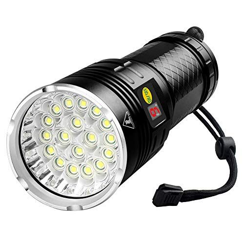 20000ルーメン 超高輝度LED懐中電灯 充電式18xLED ハイ・パワー LED懐中電灯 ハンディライト4段階切替、電量ディスプレイ機能 絶縁保護技術付き、18650電池内藏 防水 防災 ?急 強力 軍用 最強 ...