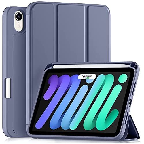 Maledan iPad Mini6 ケース 2021 iPad ケース 8.3インチ 軽量 耐衝撃 ペンシル収納 ワイヤレス充電機能 PUレザー TPU素材 シルク手触り オートスリープ/ウェイク機能 三つ折り ブルー グレー