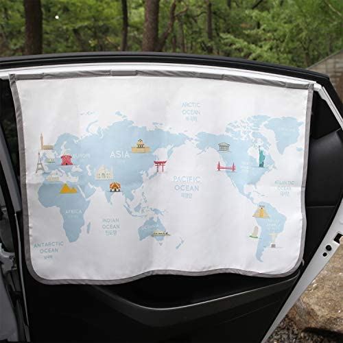 磁石 車用遮光サンシェード 65cm × 45cm Car Sun Shade Curtain for 子供たち Kids Children 車用遮光サンシェード (Magnet-Be-Travel Map)