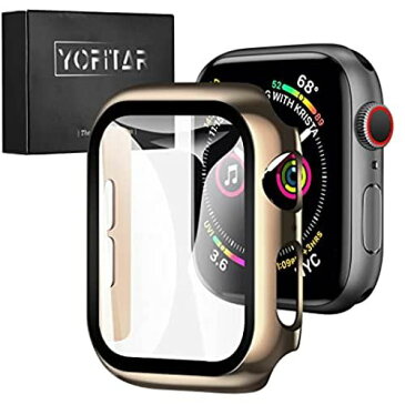 YOFITAR Apple Watch 用ケース 光沢 Series6/SE/5/4 44mmアップルウォッチ 用 保護ケース ガラスフィルム 一体型 PC素材 メッキ加工 光沢 金属感 全面保護 耐衝撃 装着簡単